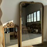 Large gilded mirror 19th century rounded corners mercury glass Louis XVI style