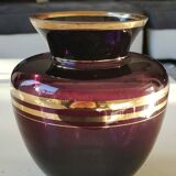 Verrerie Boom d’Anvers ball vase, Murano style. Amethyst color/Horizontal gold bands