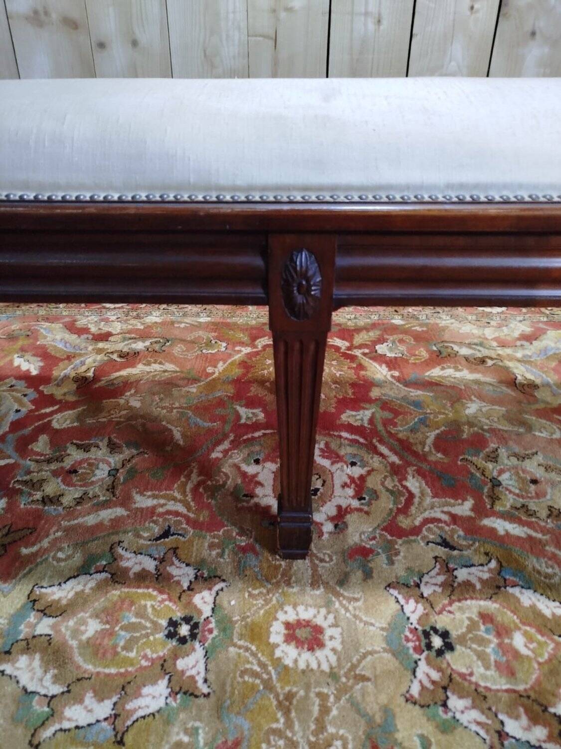 Ban - Banquette de piano à 6 pieds en tissu de style Louis XVI