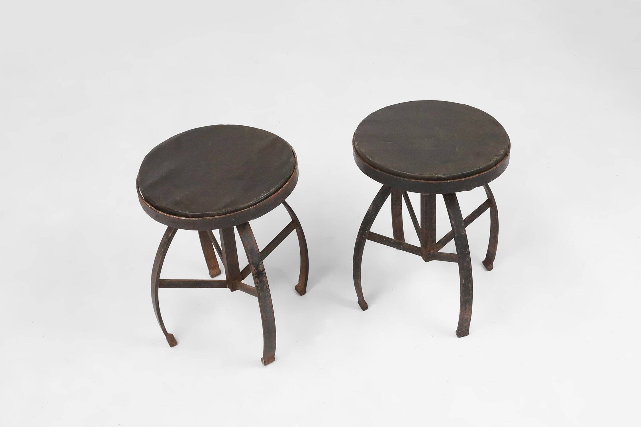 Industrial Black Metal Stool with Frame, France  1920s