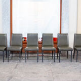 Set of eight chairs covered in vinyl, iron legs by Mobiltecnica Torino 1950s