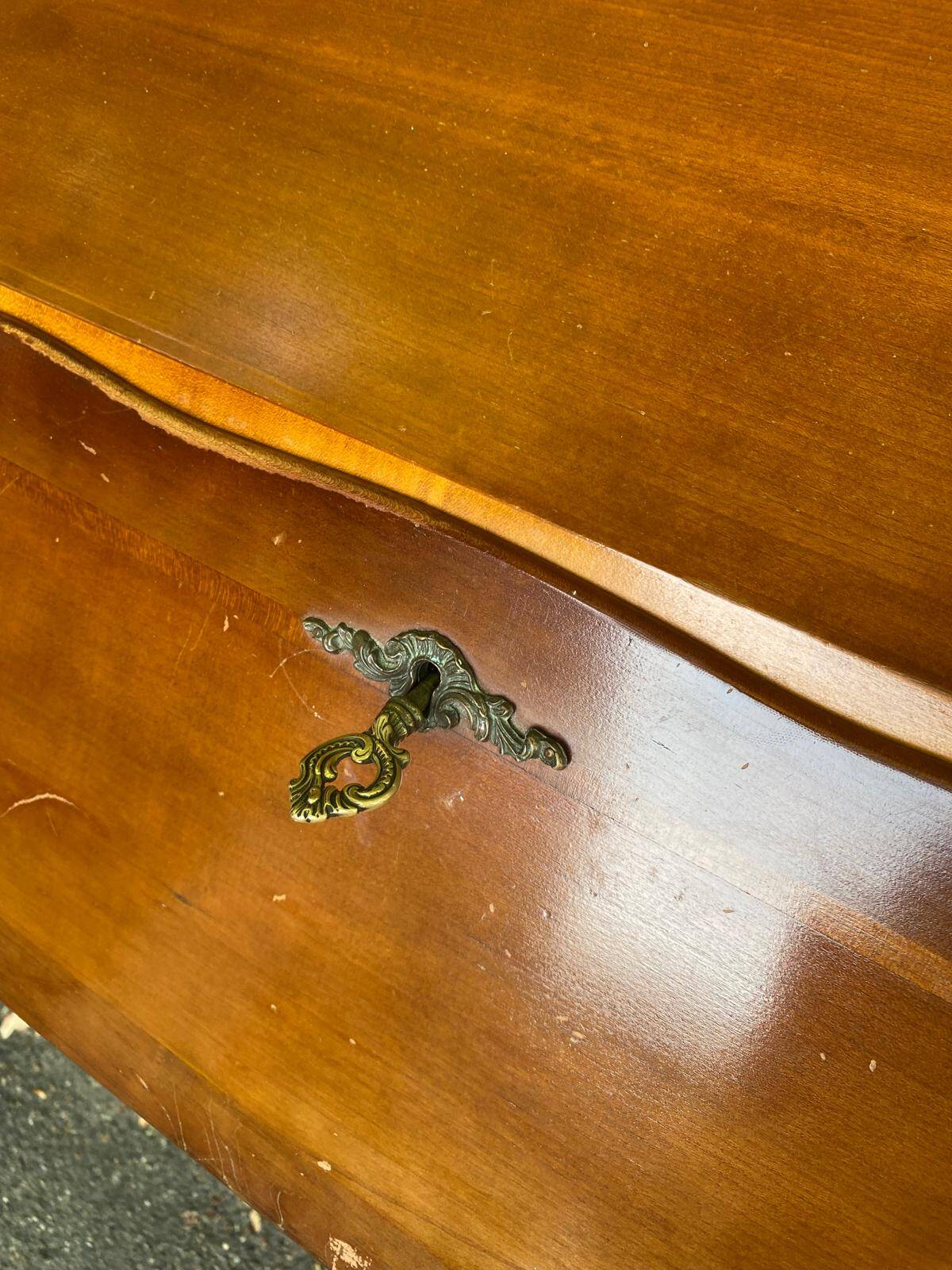 Louis XV solid wood and green leather writing desk secretary, 1950.