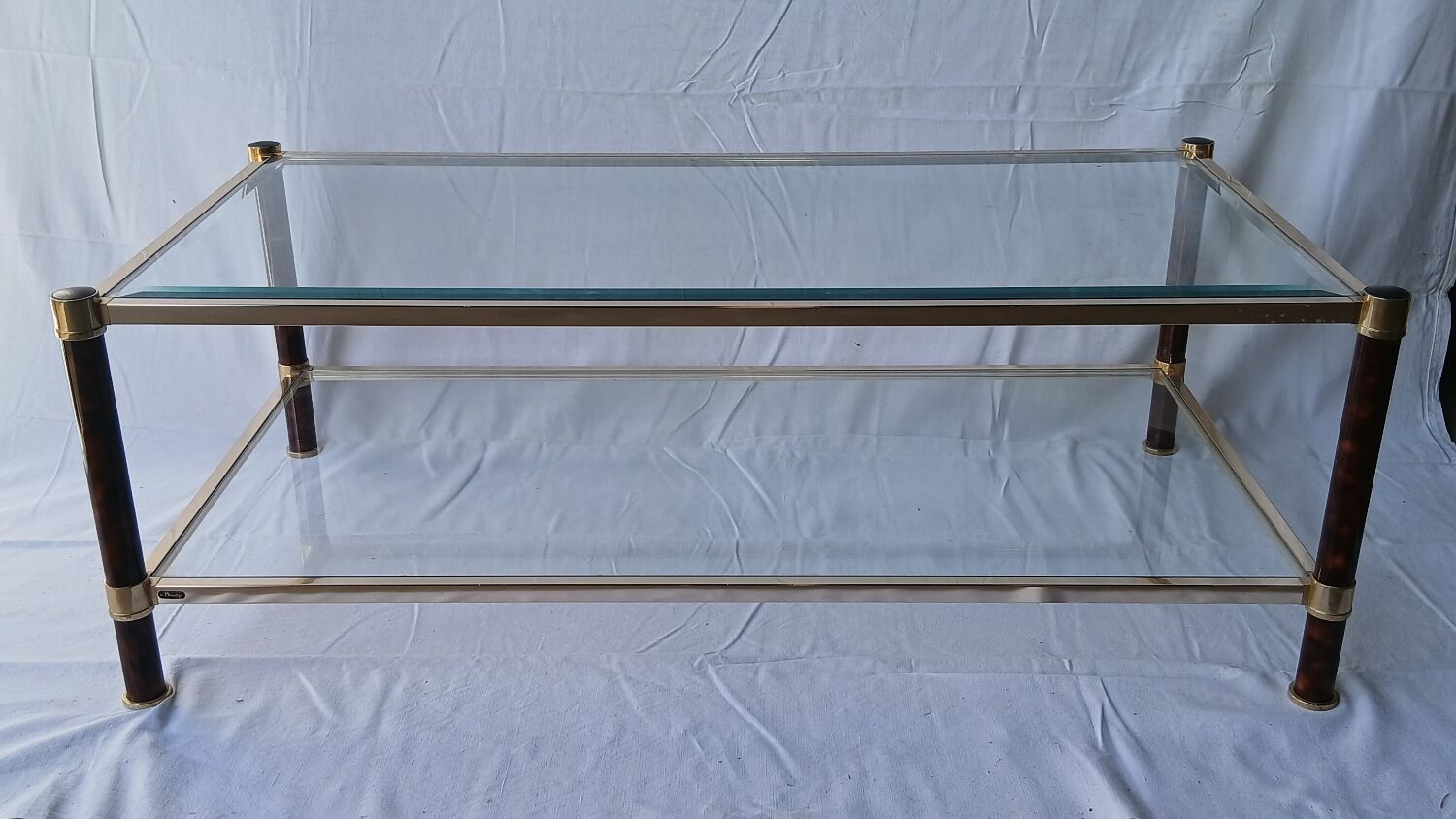 70s glass and brass coffee table