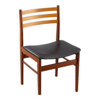 Chaise scandinave en teck et skaï noir, Danemark 1960