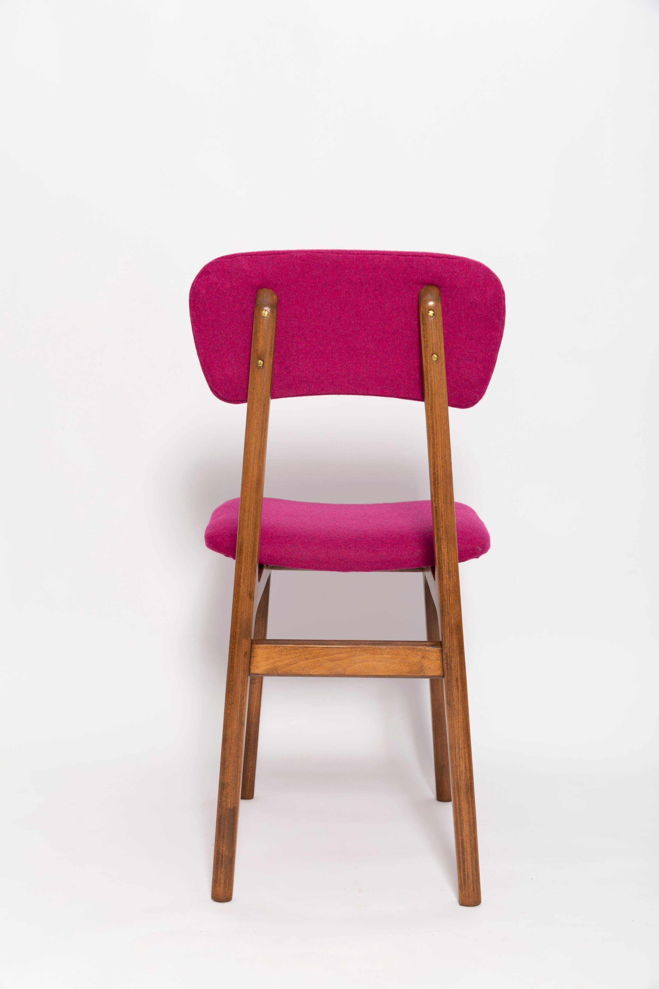 Fuchsia wool chair, beech wood, Rajmund Halas, Europe, 1960s