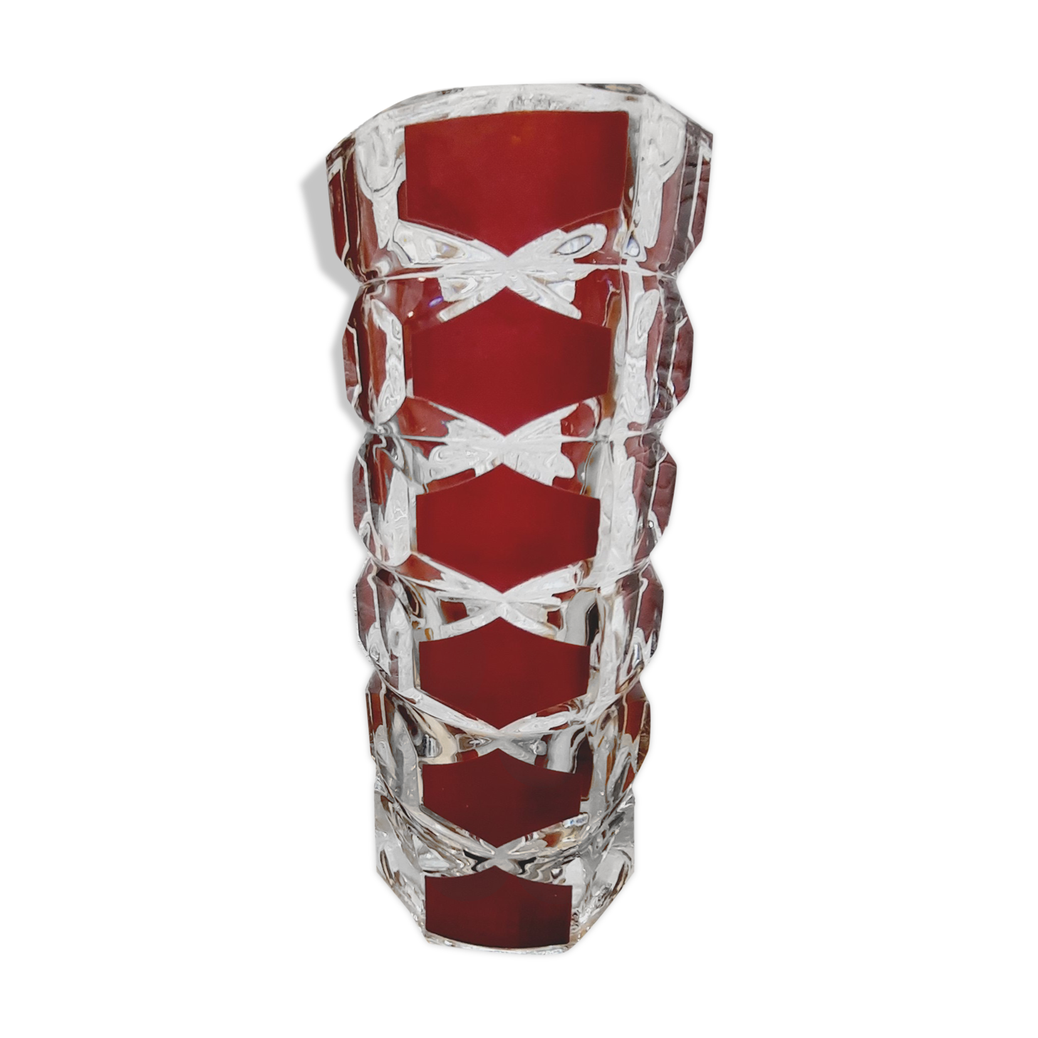 Glass vase with colored facets