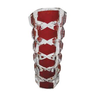 Faceted glass vase in coloured glass