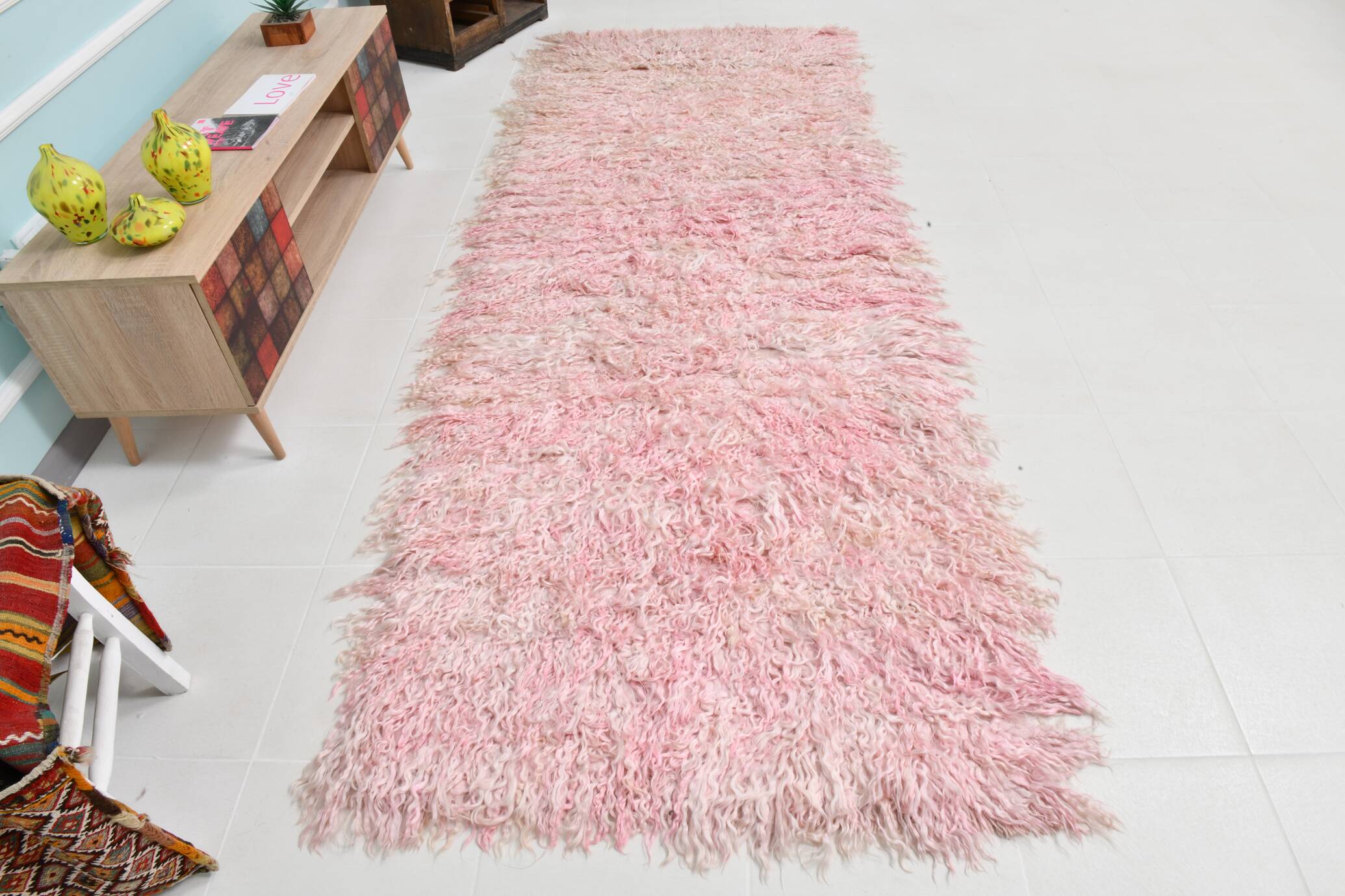 Tapis de couloir turc vintage rose pastel doux 3x10, 110x313 cm SK 70357