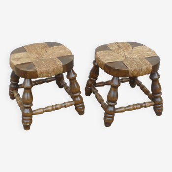 Pair of vintage straw stools 1940