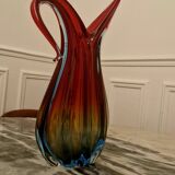 Murano red art crystal pitcher vase