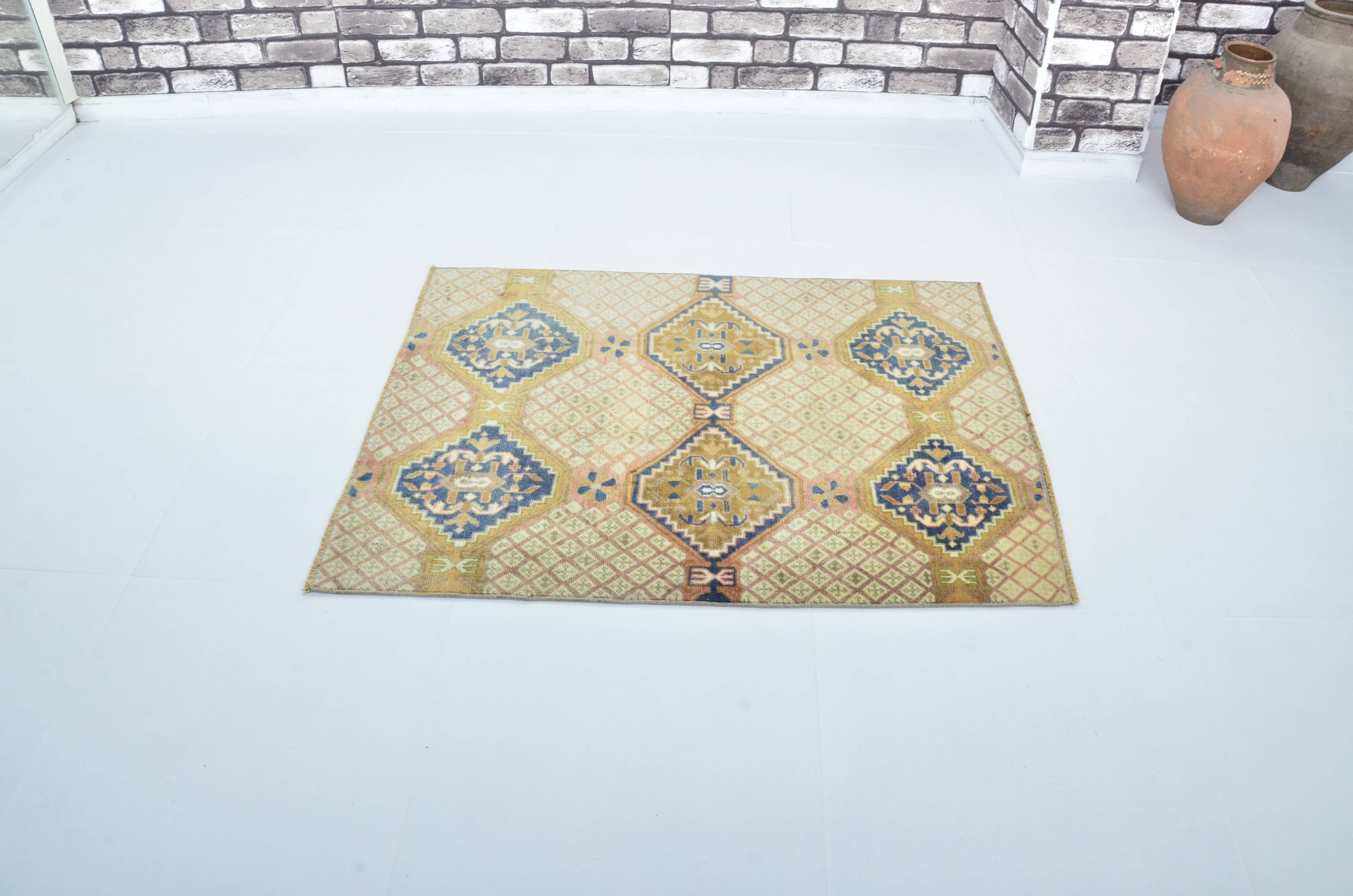 Tapis turc vintage rose et bleu sku 3116