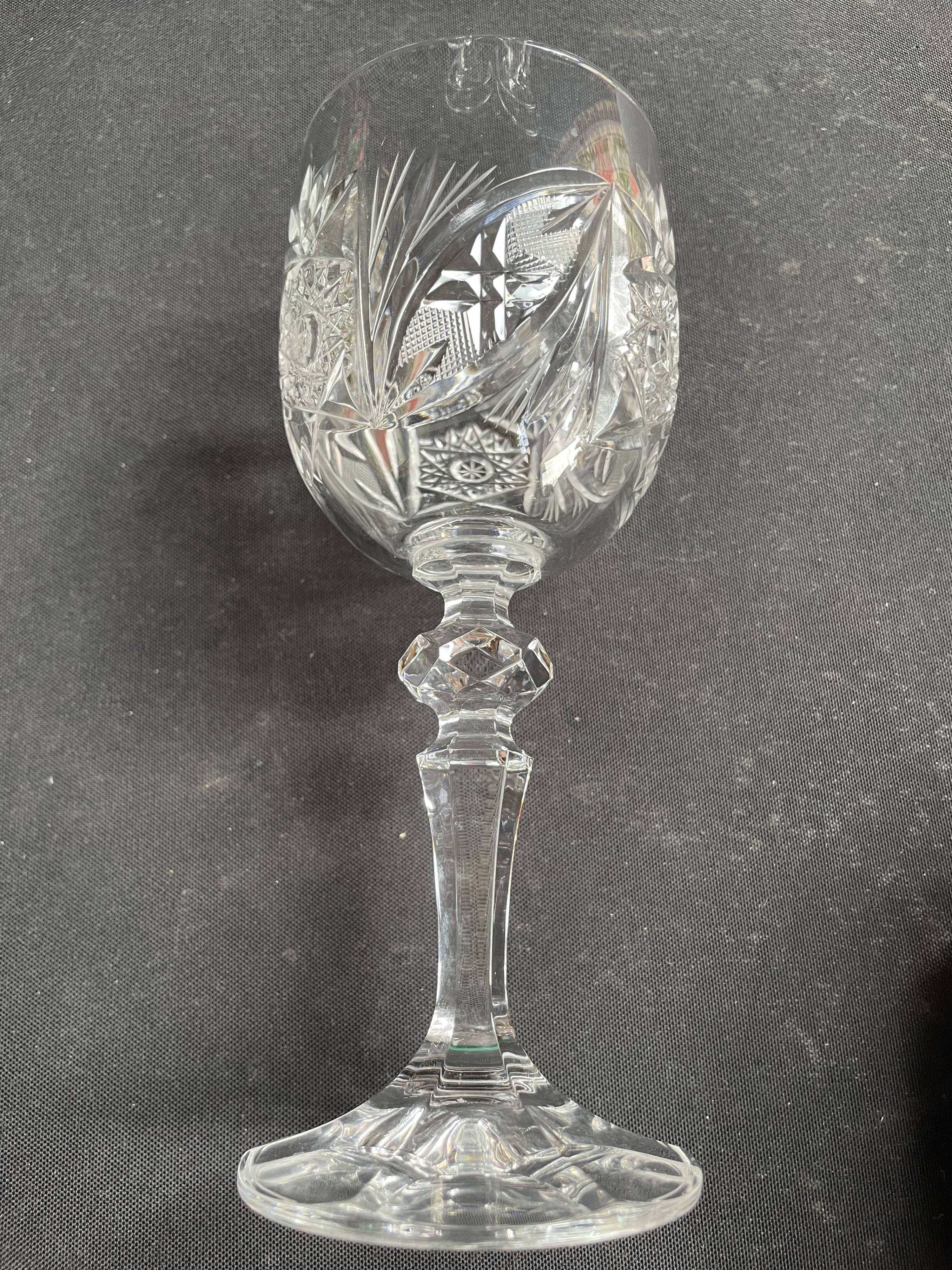 10 Bohemian cut crystal wine glasses