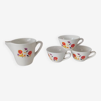 Lot de 3 tasses + pot à lait, orchies moulin des loups