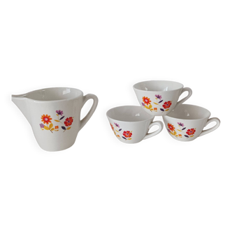 Set of 3 cups + milk jug, orchies moulin des loups