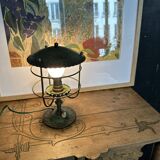 Antique patinated green metal lamp, Art Nouveau style, early 20th century.