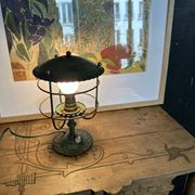 Antique patinated green metal lamp, Art Nouveau style, early 20th century.
