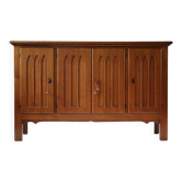 Belgian carved oak wardrobe, Gothic inspiration, circa 1960