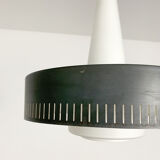 Modernist pendant lamp opal glass and grey metal Bent Karlby for Lyfa, Denmark, 1950-60