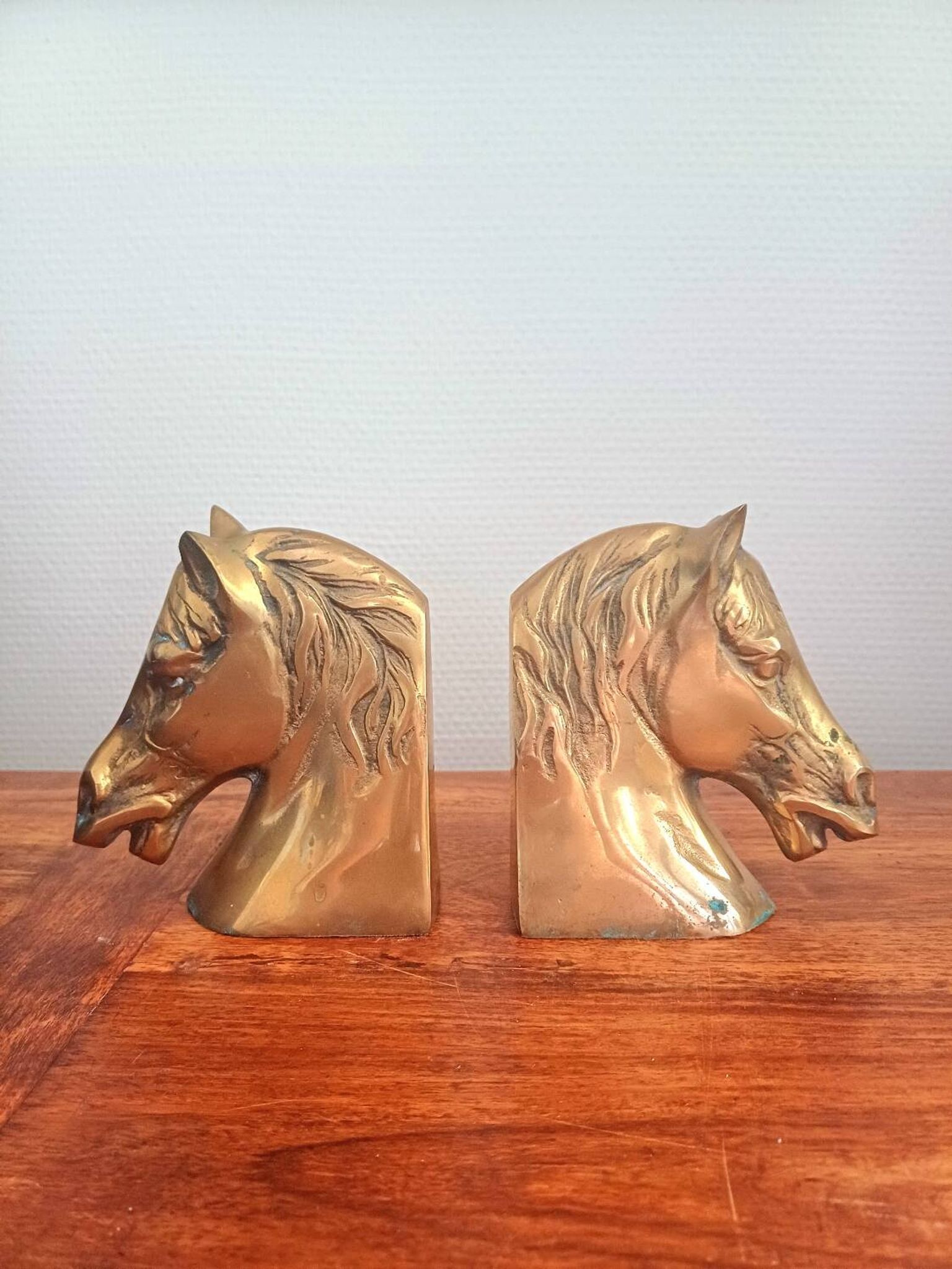 Paire de serre-livres vintage en laiton en forme de cheval