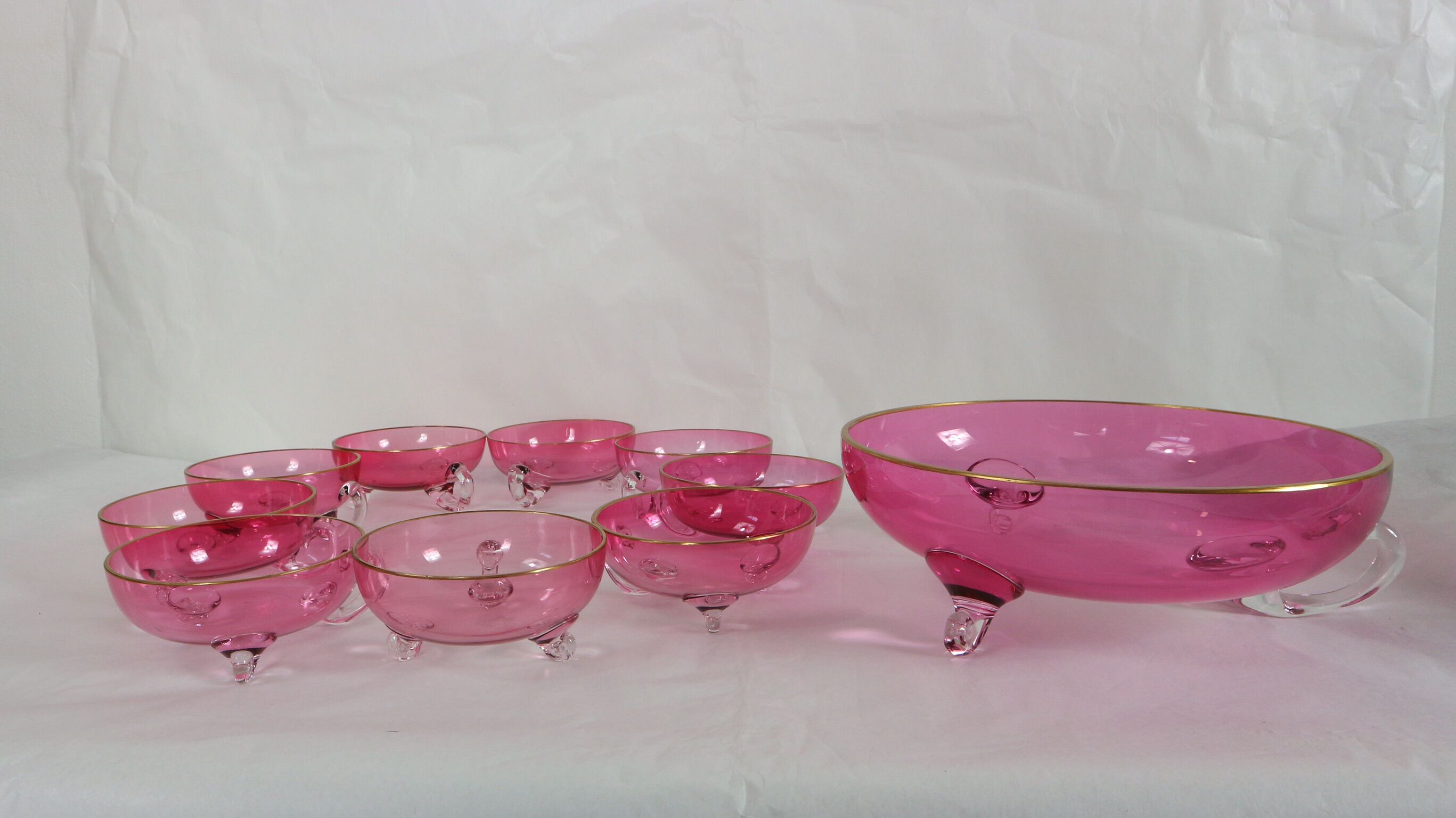 Vintage glasses service cup pink for 7 with service bowl