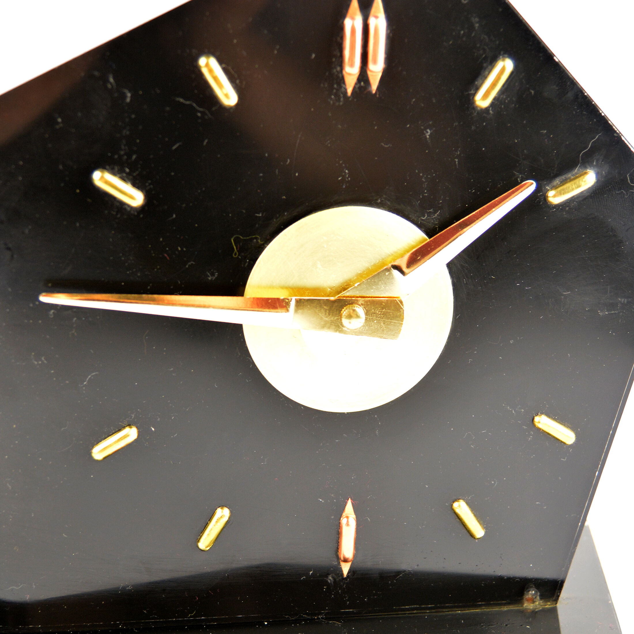 1950s bakelite brusel style fireplace clock, prim czechoslovakia
