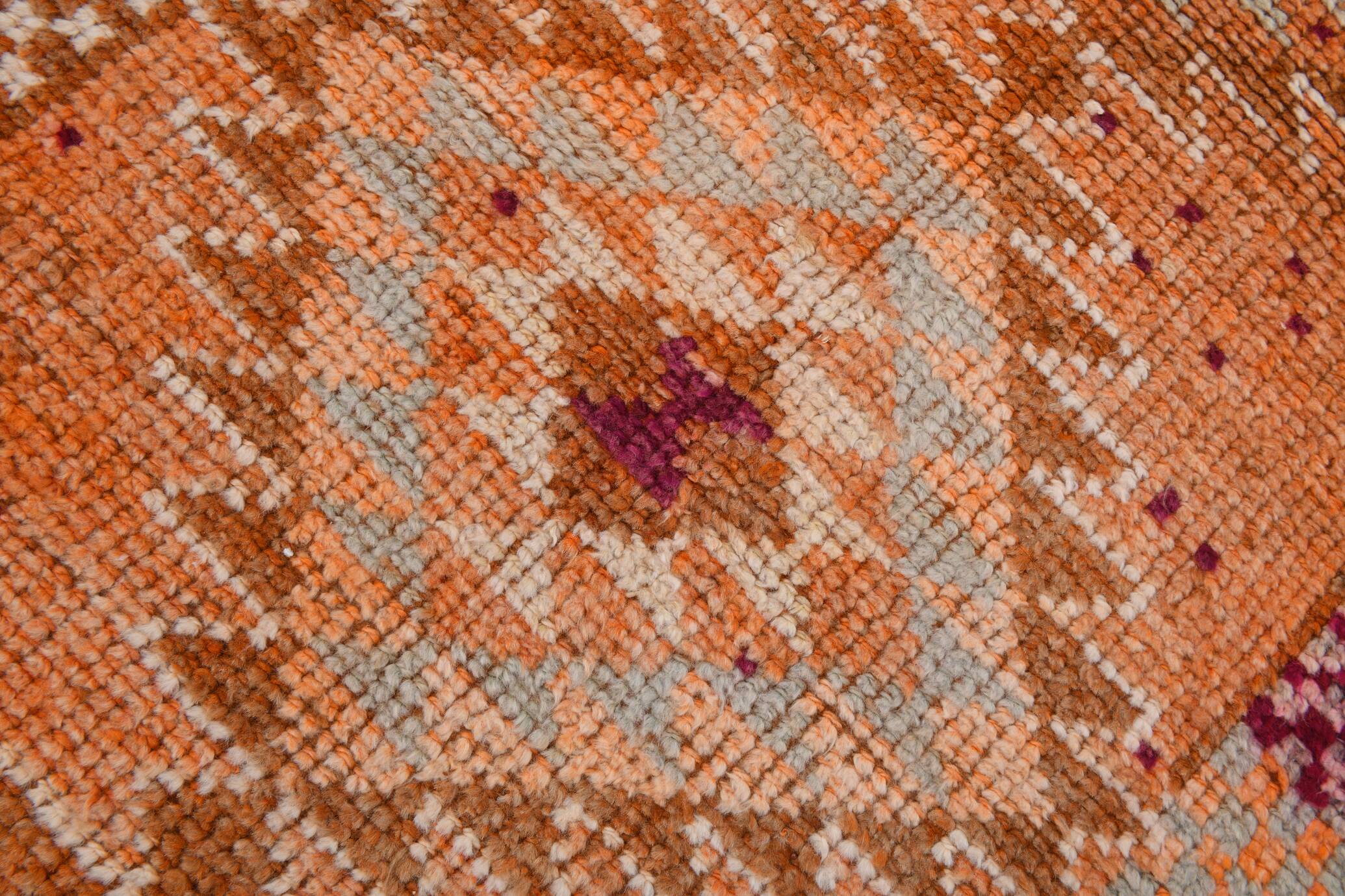 Brunt Orange Turkish Vintage Runner Rug, 85x388Cm