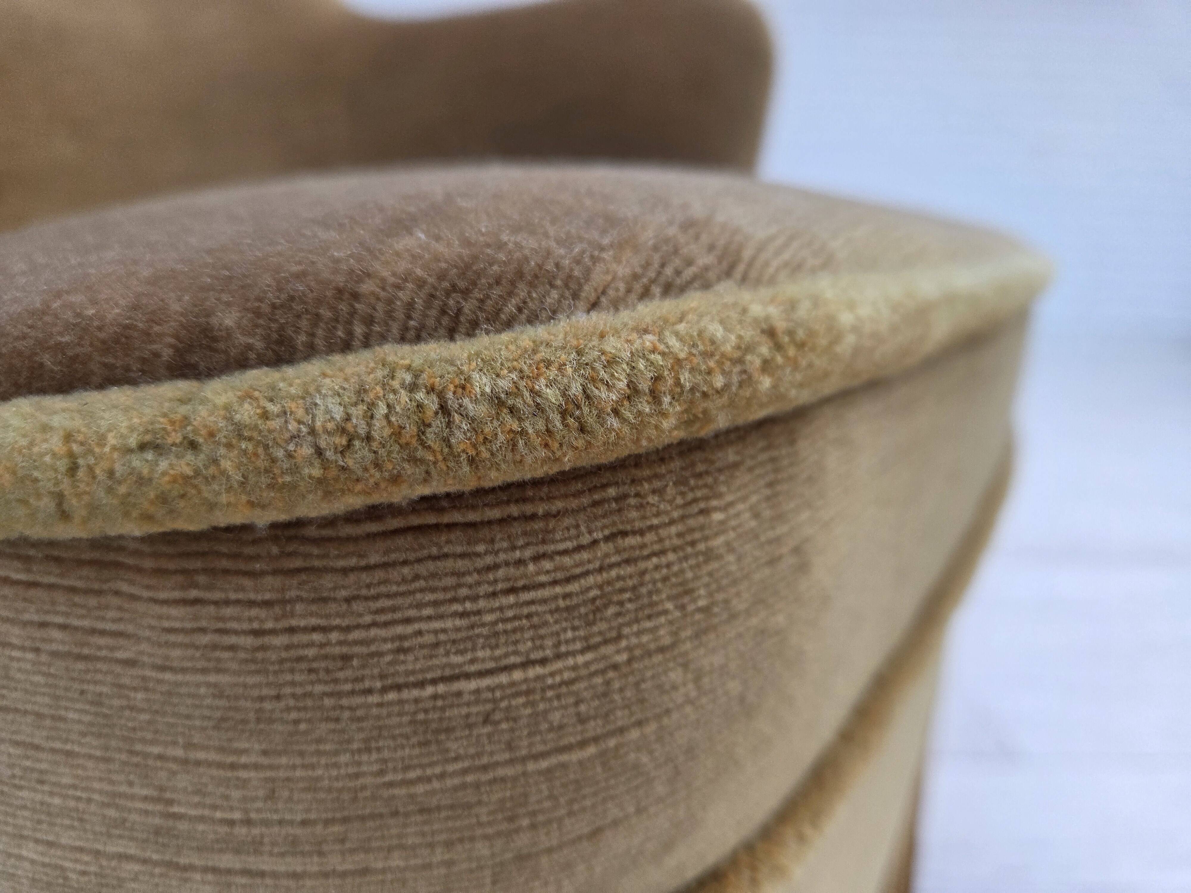 1970s, Danish lounge chair, light green furniture velour, beech wood.