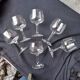 6 flower-engraved crystal stemmed glasses, aperitif or digestive, 1970s