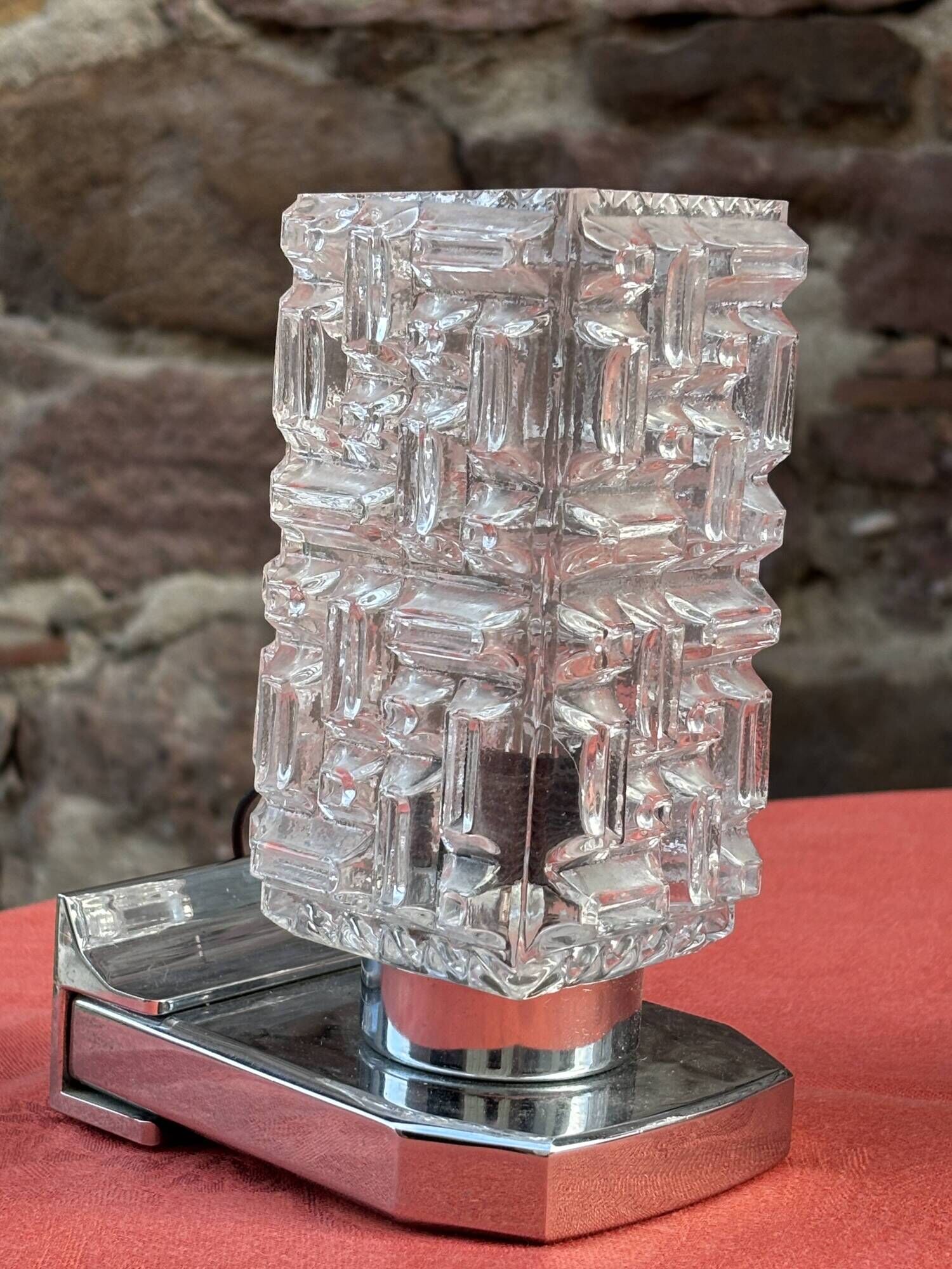 Pair of Vintage Mid-century Wall Sconces 1960s Chrome and Glass