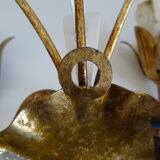 Pair of golden metal wall lights with vintage foliage flower decor