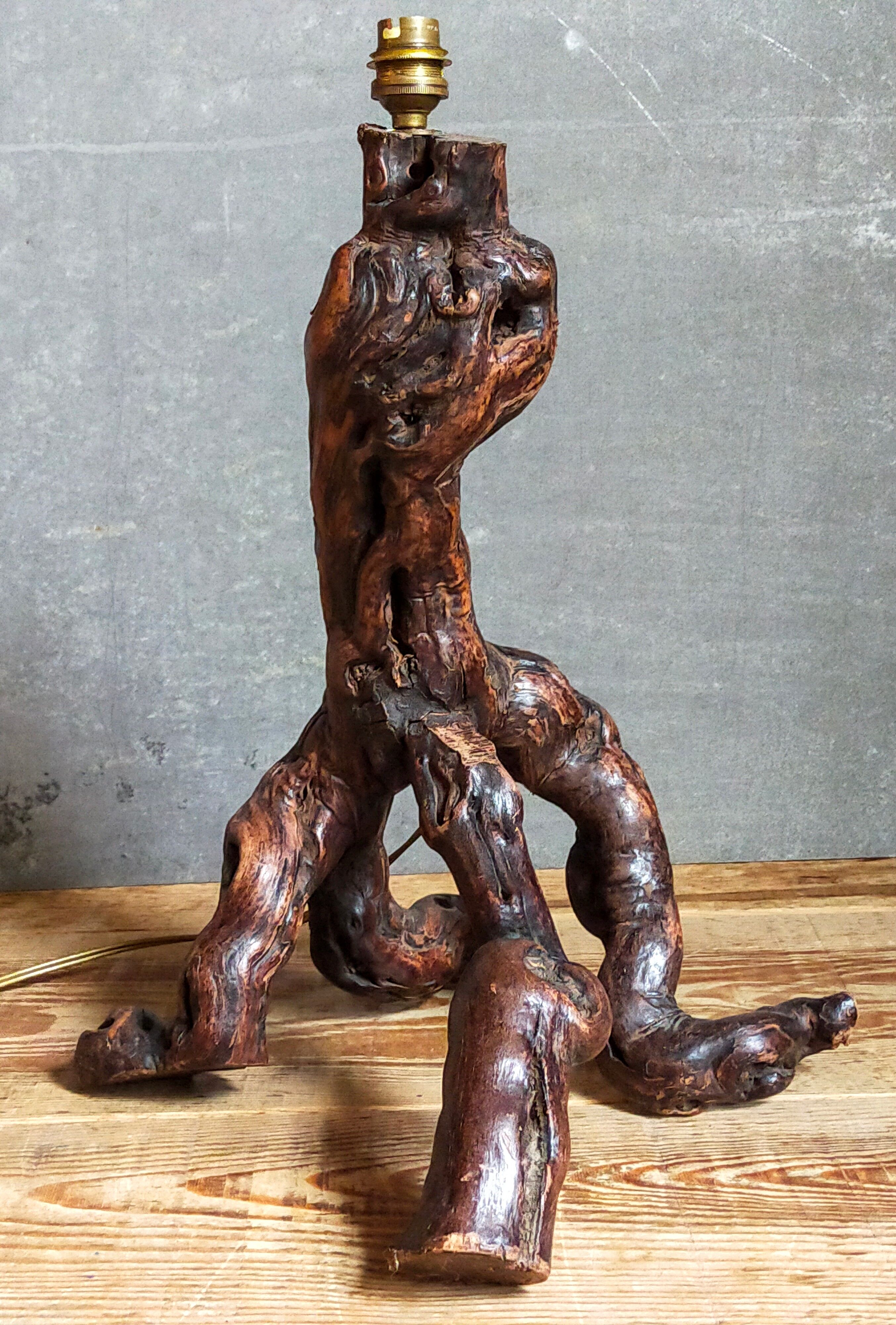 Pied de lampe bois cep de vigne Art-populaire ancien