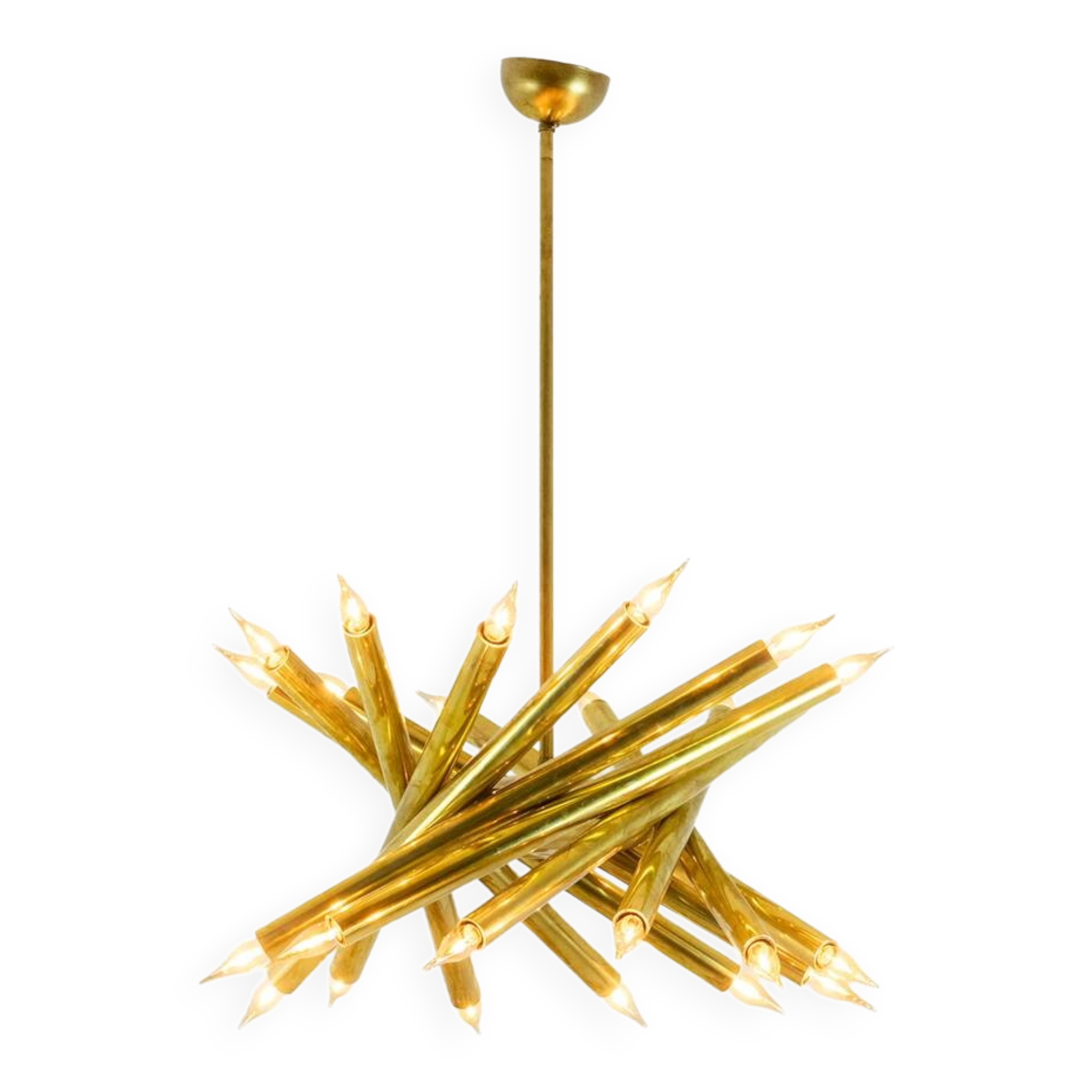 Pair of 24-light patinated brass chandeliers. 1980s.