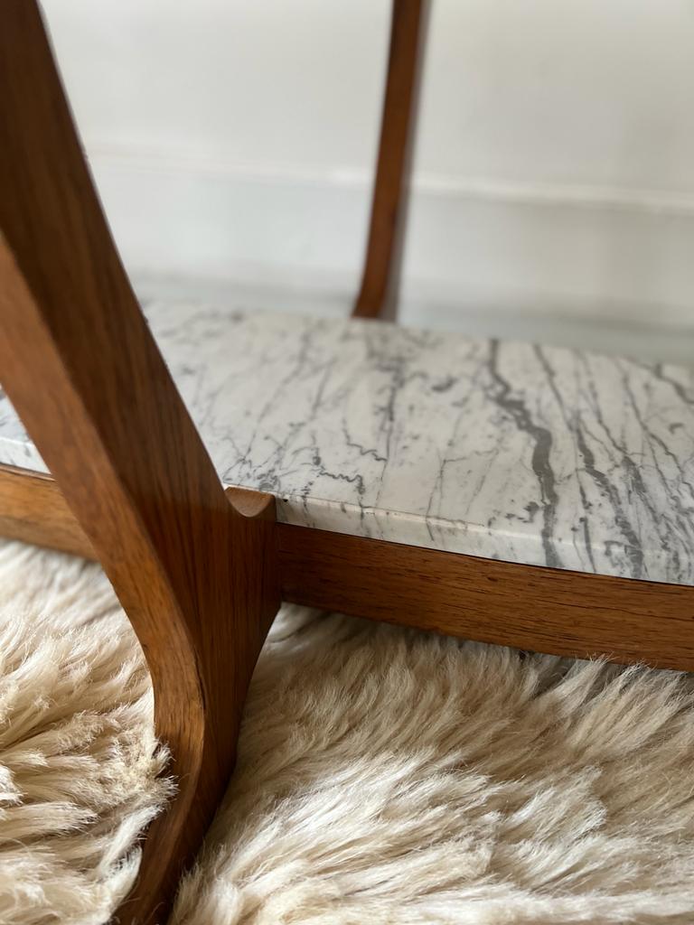 Table basse en verre marbre et bois, Hugues Poignant 1970