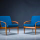 Model 121 Paper Knife Easy Chairs and Sofa by Kai Kristiansen for Magnus Olesen, 1960s, Set of 3