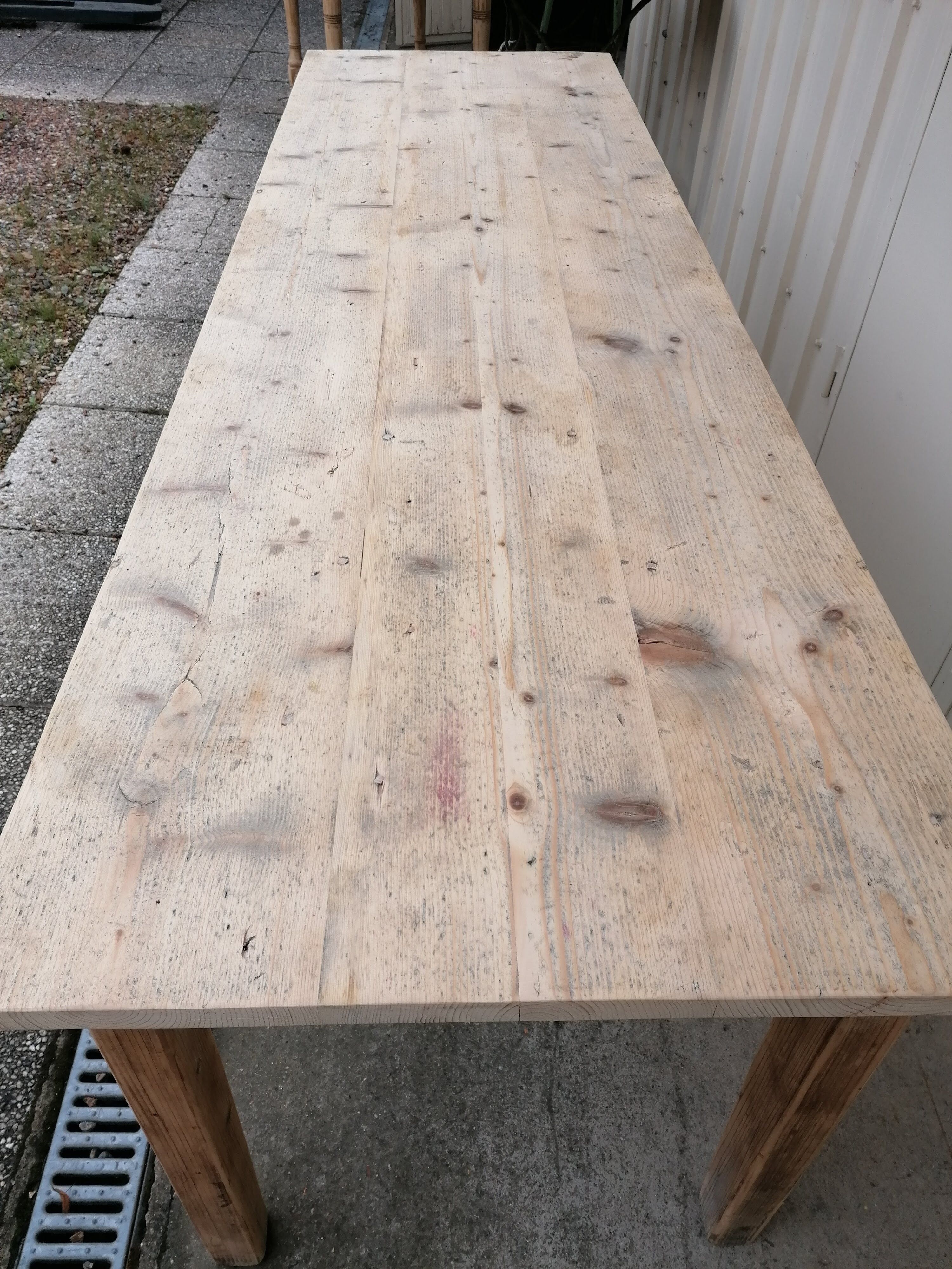 Large vintage wooden farmhouse table, 2.45m, 8 people