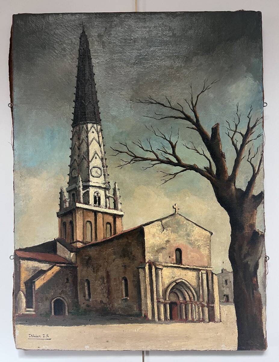 Jean Robert Ithier (1904-1977) Ars en Ré, View of the church, oil on canvas signed