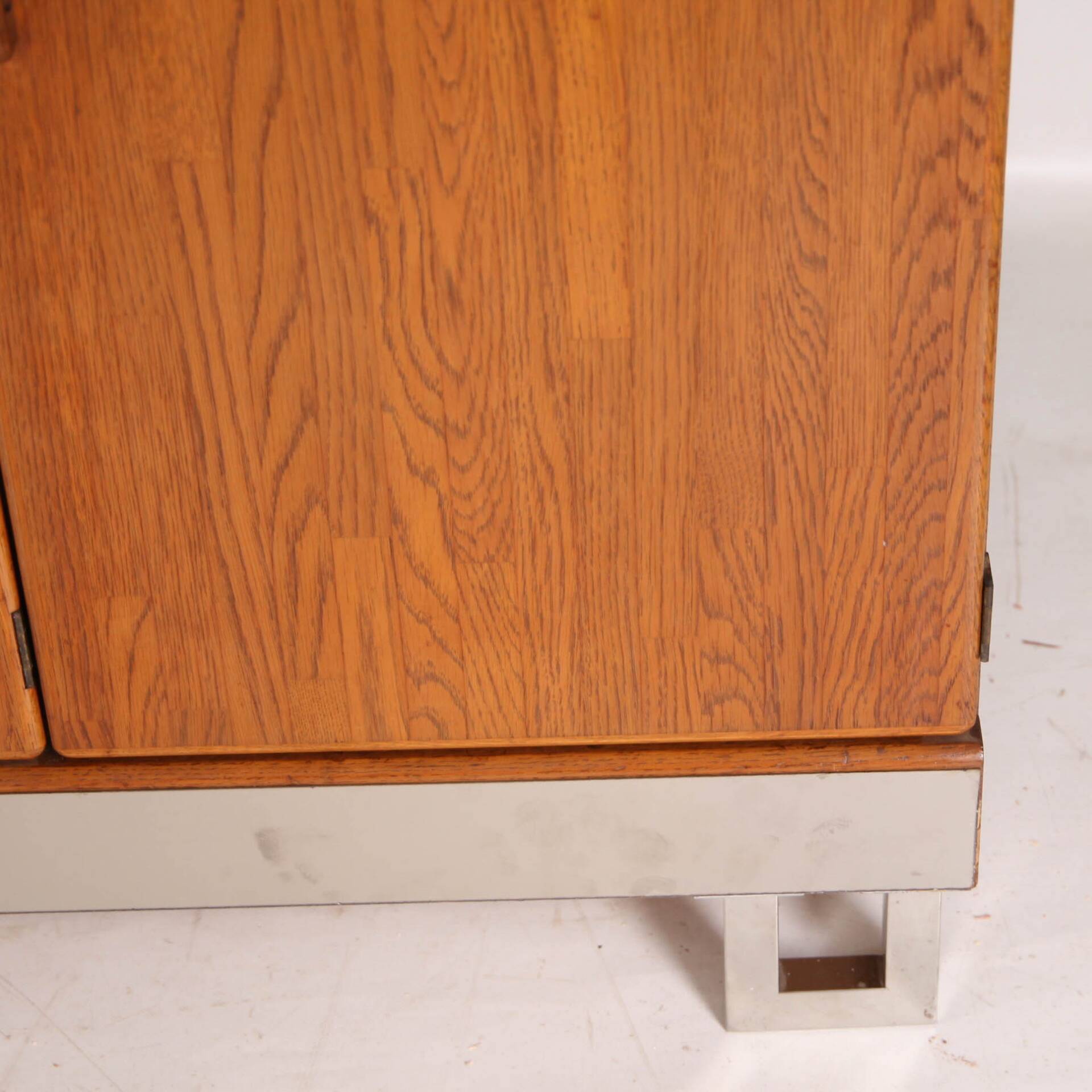 Oak and brushed metal sideboard