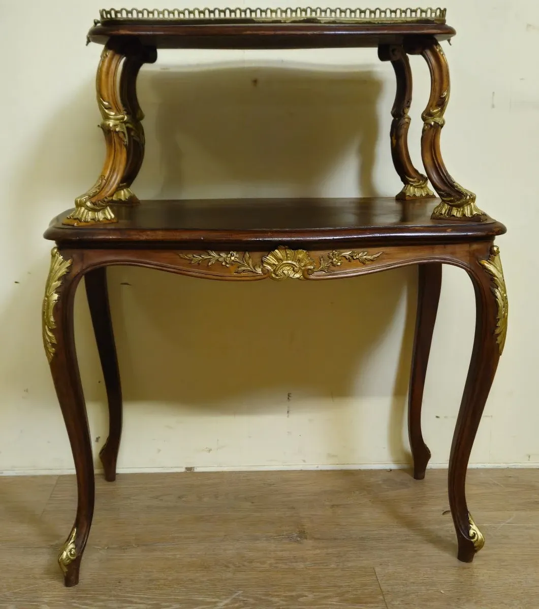 Louis XV style console table with two tiers.