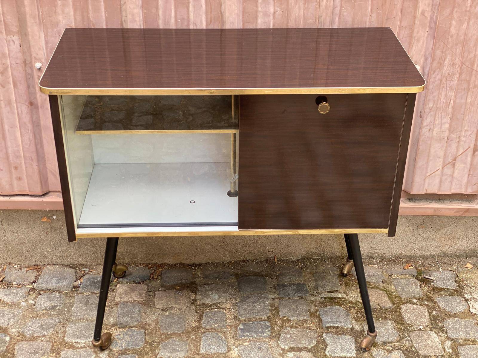 Mid-Century Modern bar cabinet 1960s with compass legs & brass