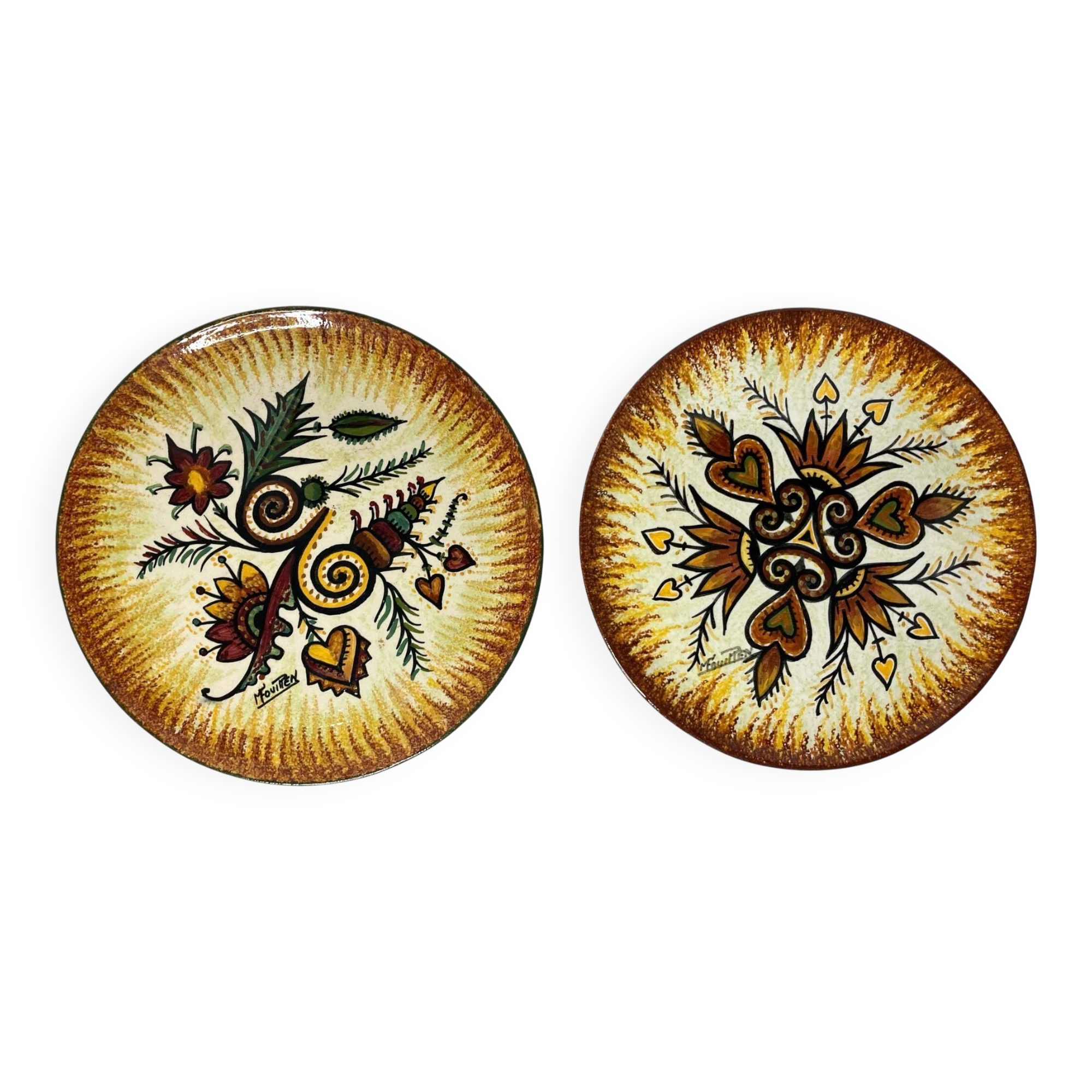 Two Quimper earthenware plates signed Fouillen circa 1960