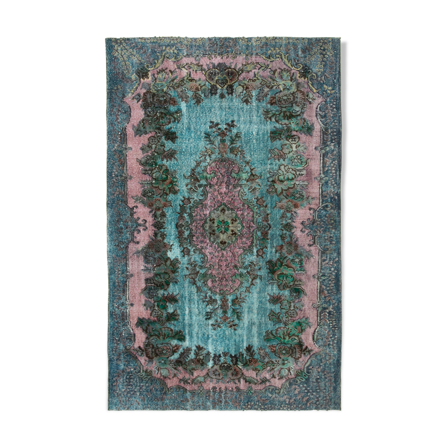 Handmade antique turkish 1970s 170 cm x 272 cm blue rug