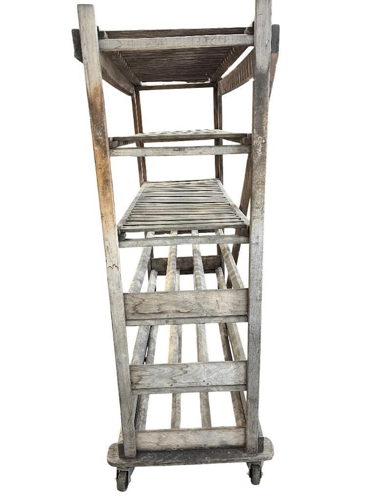 VINTAGE INDUSTRIAL WOODEN SHELF ON WHEELS