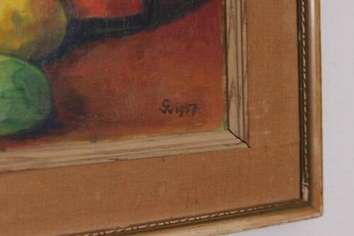 Swedish Oil on Board “Still Life with Jug,Bottle and Fruit” By CW Framed 60×51cm