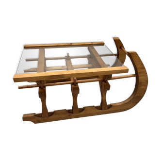 Chalet sled model wood and glass coffee table
