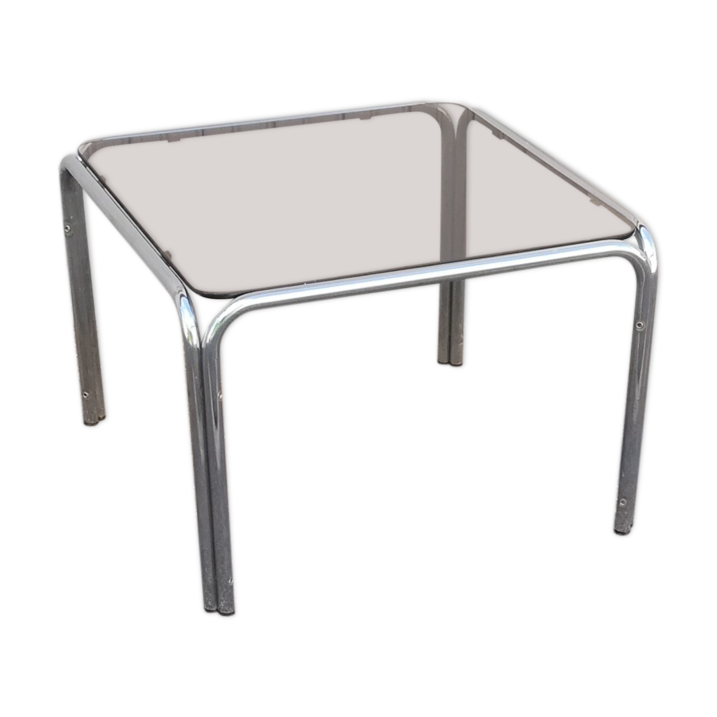 Vintage square coffee table chrome and smoked glass