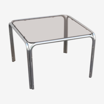 Vintage square coffee table chrome and smoked glass