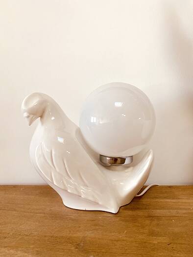 Bird lamp "dove" in white ceramic, 1970