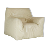 Fauteuil cuir et mousse couleur crème, France, circa 1970