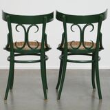 Set of 2 Green Vintage Bistro Chairs with Woven Reed Seats