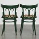 Set of 2 Green Vintage Bistro Chairs with Woven Reed Seats